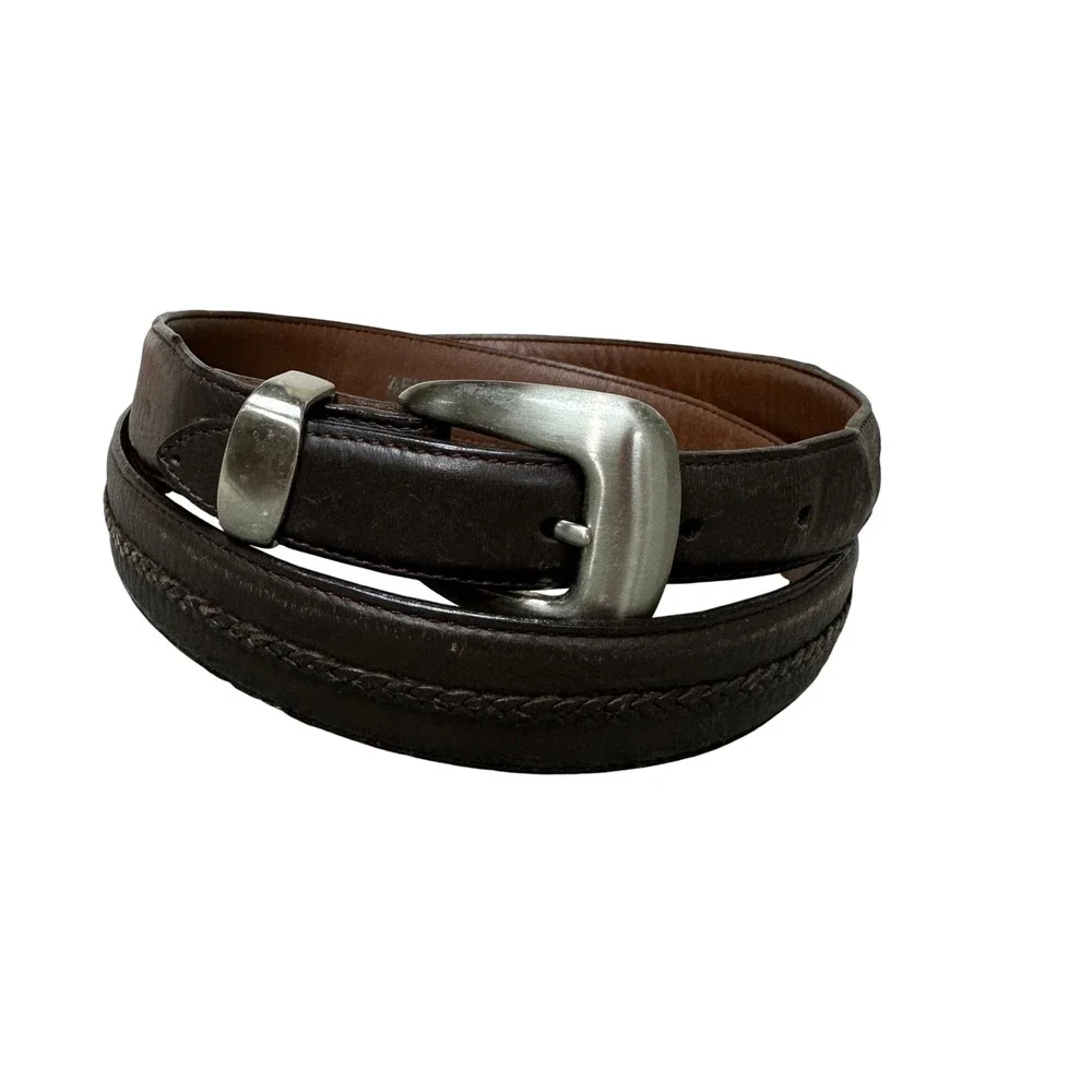 Orvis Mens Brown Leather Belt Silver Buckle Size 40 Vintage 1996 45XR Mahogany